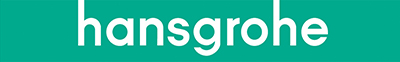 logo hansgrohe scritto in bianco su bandella verde acqua